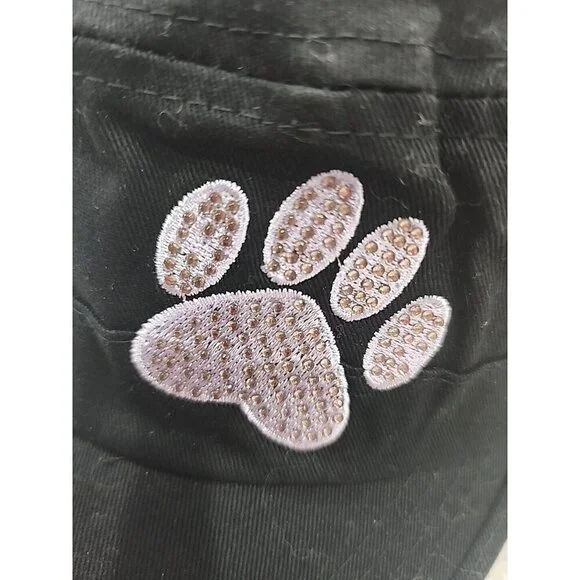 Bling Purple Paw Black Hat Military Cap Cotton NWOT Women's Adjustable - Picture 2 of 10